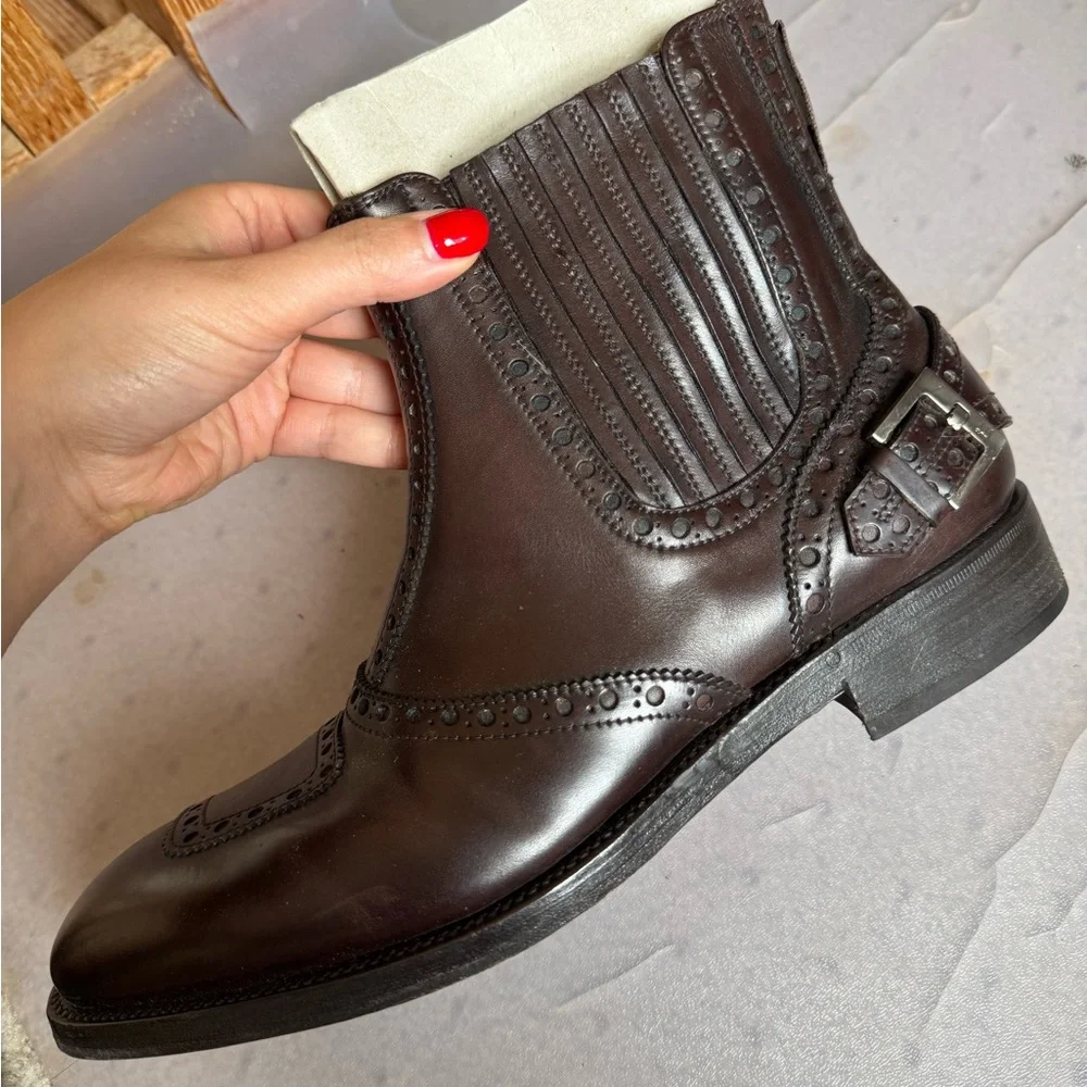 Dunhill Dark Brown Leather Chukka Brogue Boots